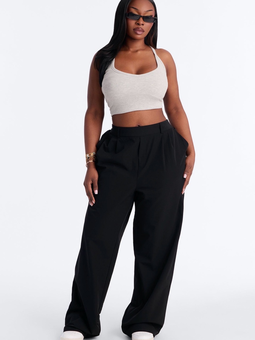 Wide Leg Black High-Rise Trousers